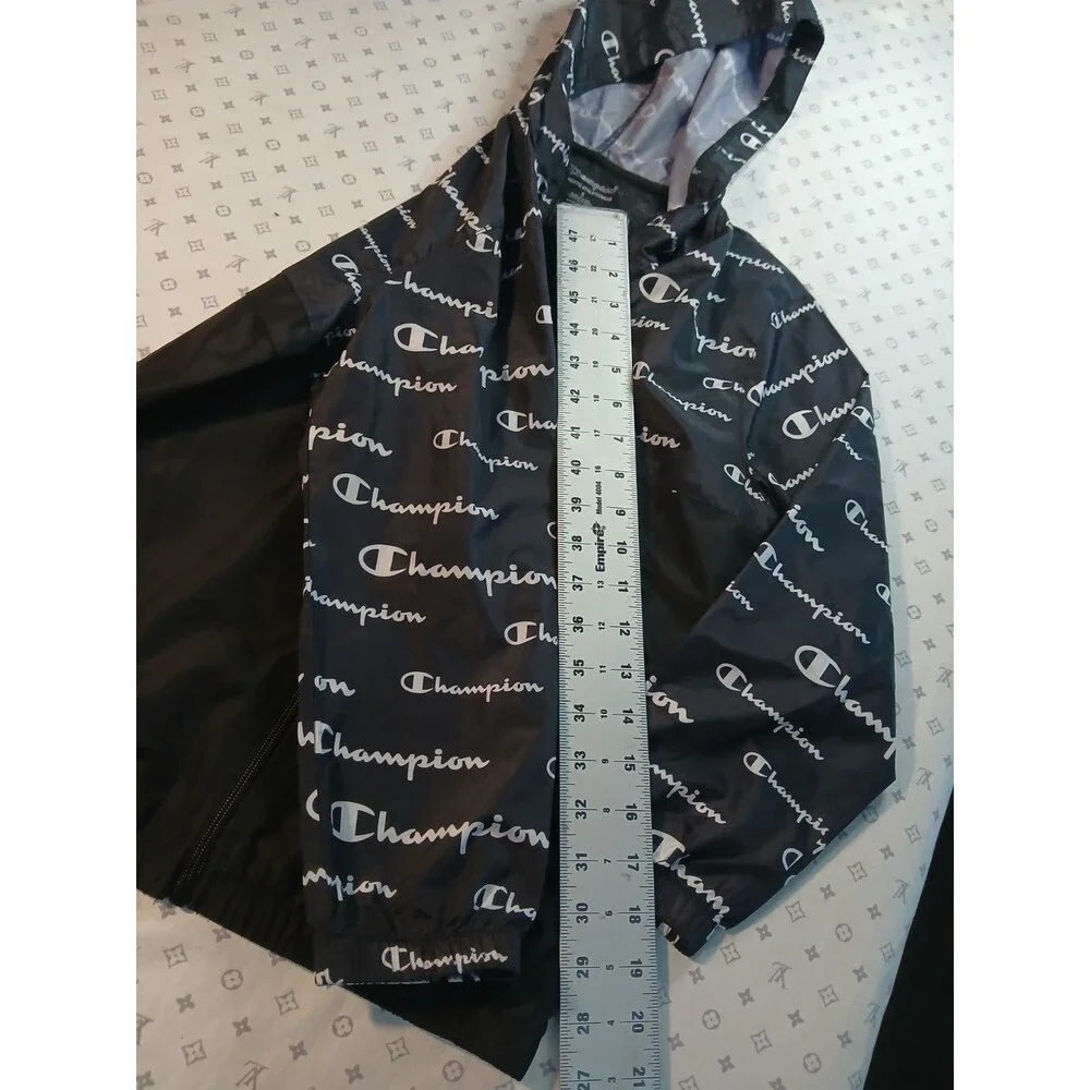 Champion Boys Windbreaker Jacket Medium S Small Black White All Over Print Zip
